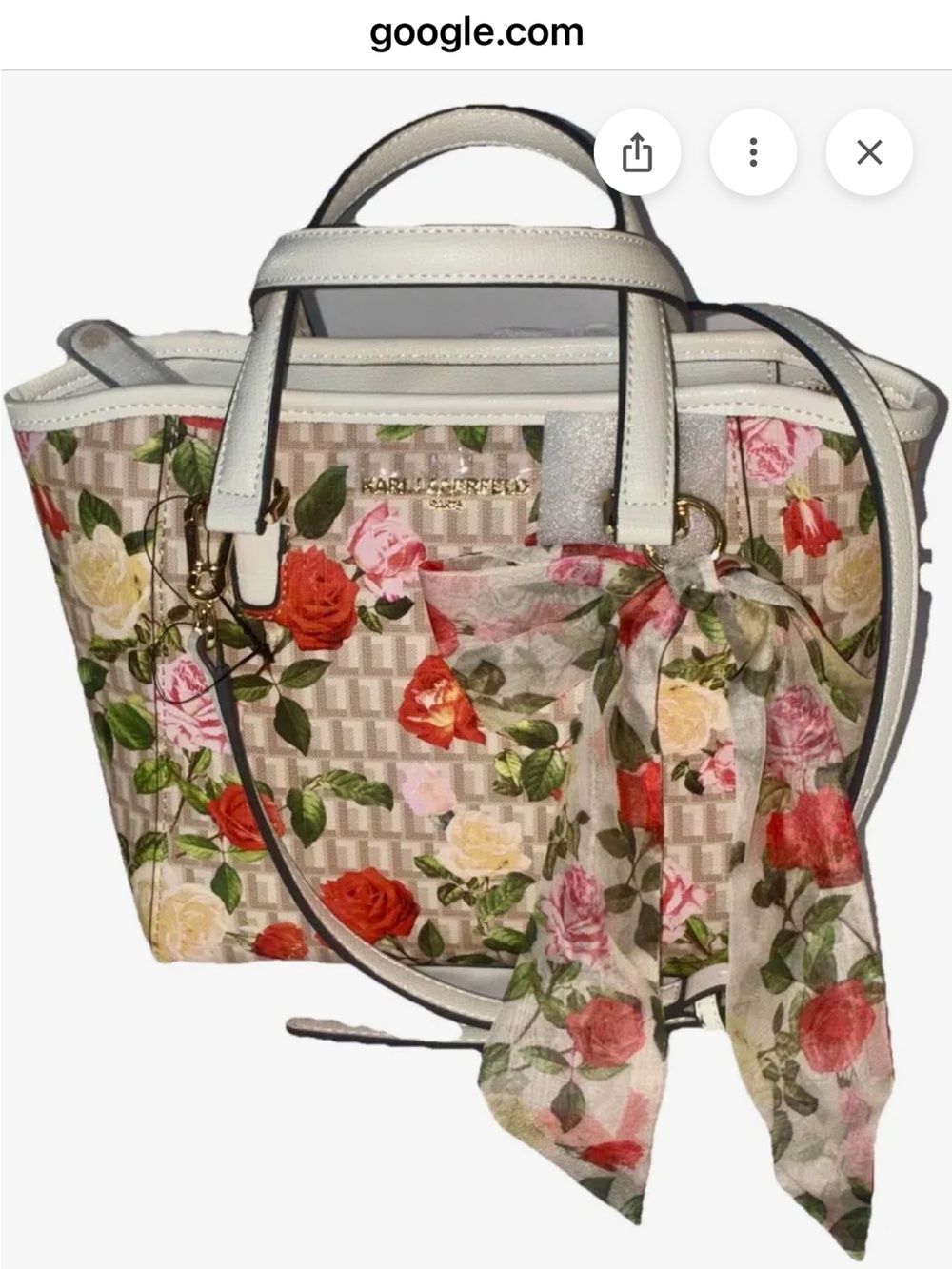 KARL LAGERFELD FLOWER DESIGN WITH MATCHING SCARF CHARM HANDBAG — NWT